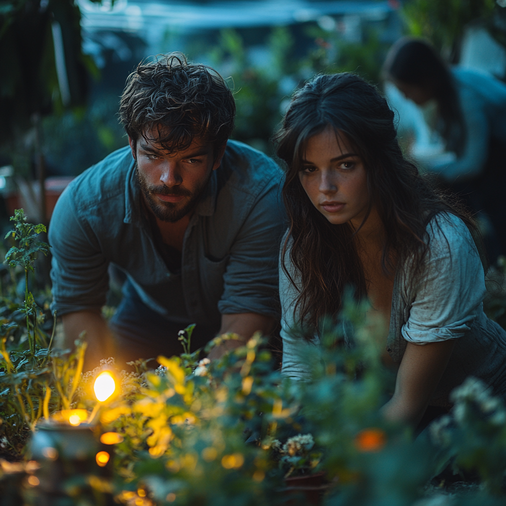 Travailler dans le jardin la nuit | Source : Midjourney