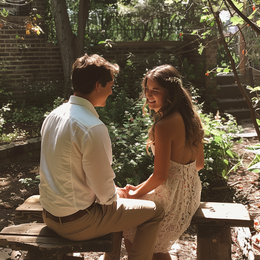 Un jeune couple assis ensemble | Source : Midjourney