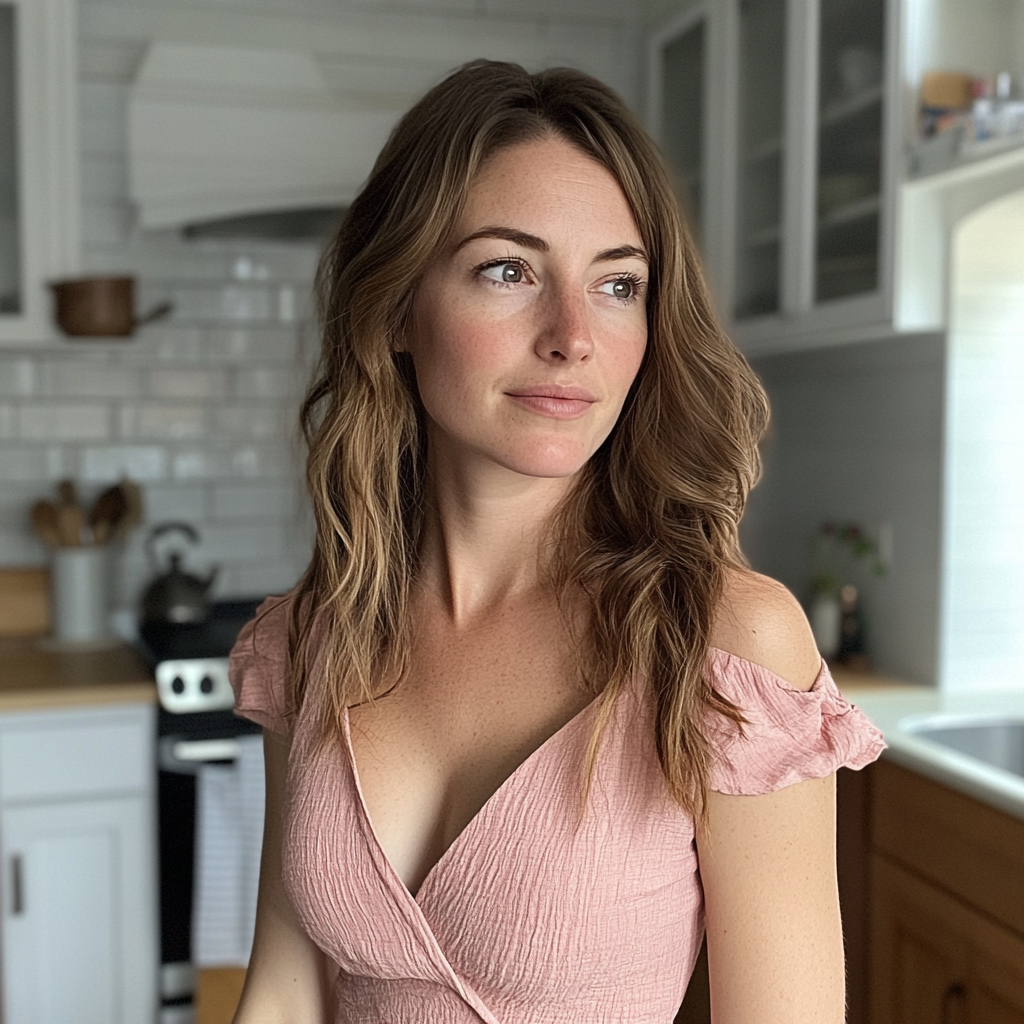 Une femme souriante debout dans une cuisine | Source : Midjourney