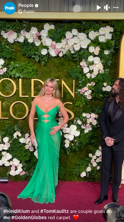 Heidi Klum pose sur le tapis rouge alors que Tom Kaulitz l'attend, posté le 7 janvier 2025. | Source : Facebook/People