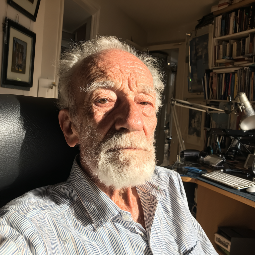 Un vieil homme assis dans un bureau | Source : Midjourney