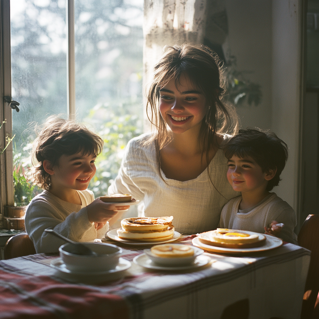 Une femme assise à la table d'un petit déjeuner | Source : Midjourney