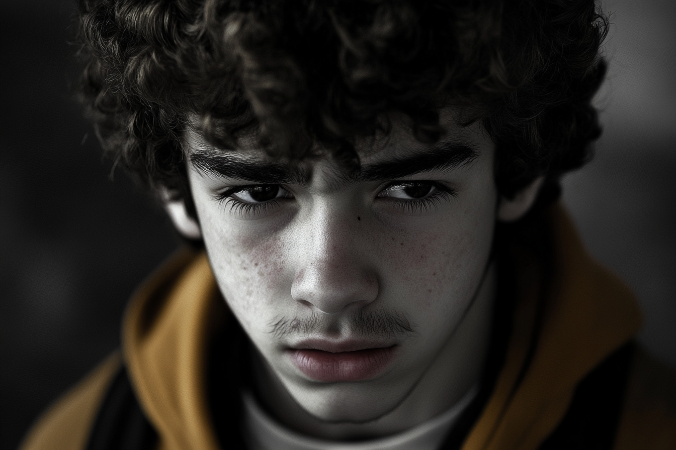 Un adolescent avec un regard sinistre sur son visage | Source : Midjourney