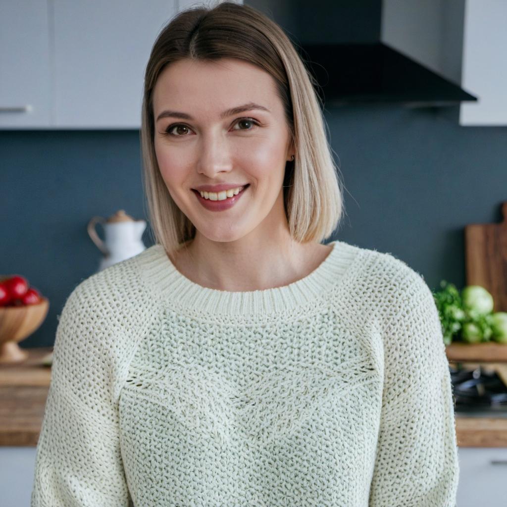 Une femme souriant joyeusement, debout dans une cuisine | Source : Midjourney