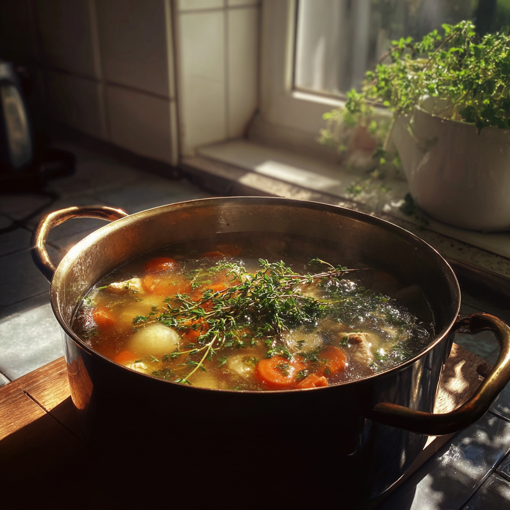 Une marmite de soupe au poulet | Source : Midjourney