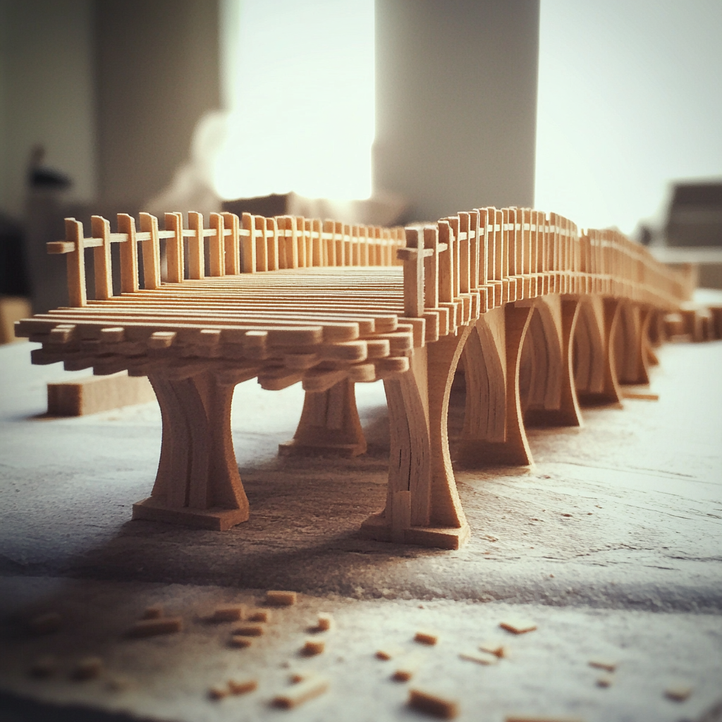 Une maquette de pont faite de bâtons de popsicle | Source : Midjourney