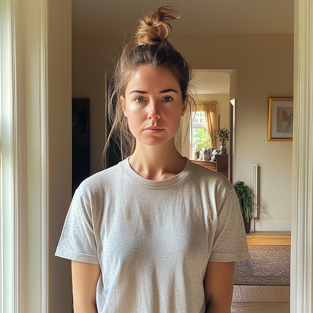 Une femme pensive debout dans un foyer | Source : Midjourney