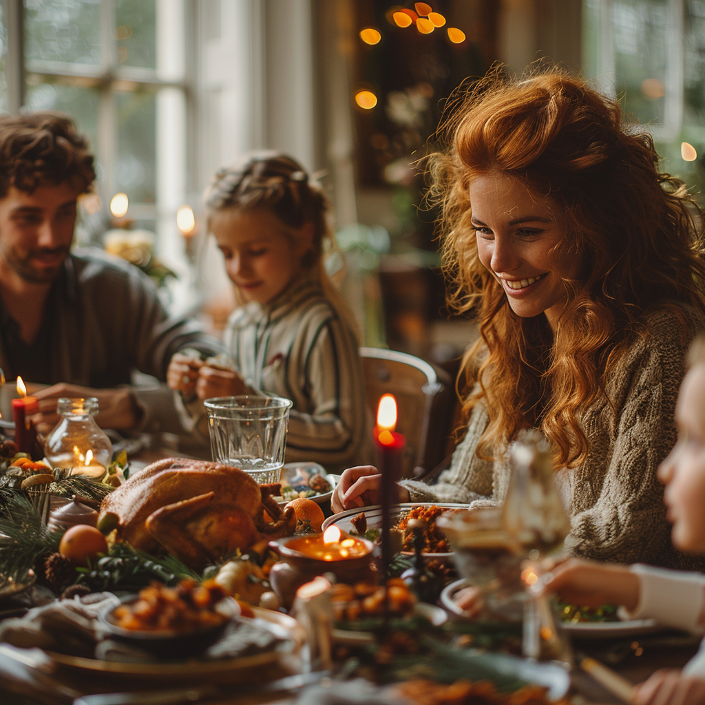 Anna profite d'un dîner festif en famille | Source : Midjourney