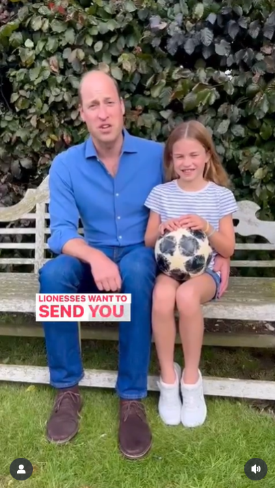 Le prince William et sa fille, la princesse Charlotte, adressant leurs mots d'encouragement à la Lionne d'Angleterre, à partir d'un post vidéo daté du 19 août 2023 | Source : Instagram/princeandprincessofwales