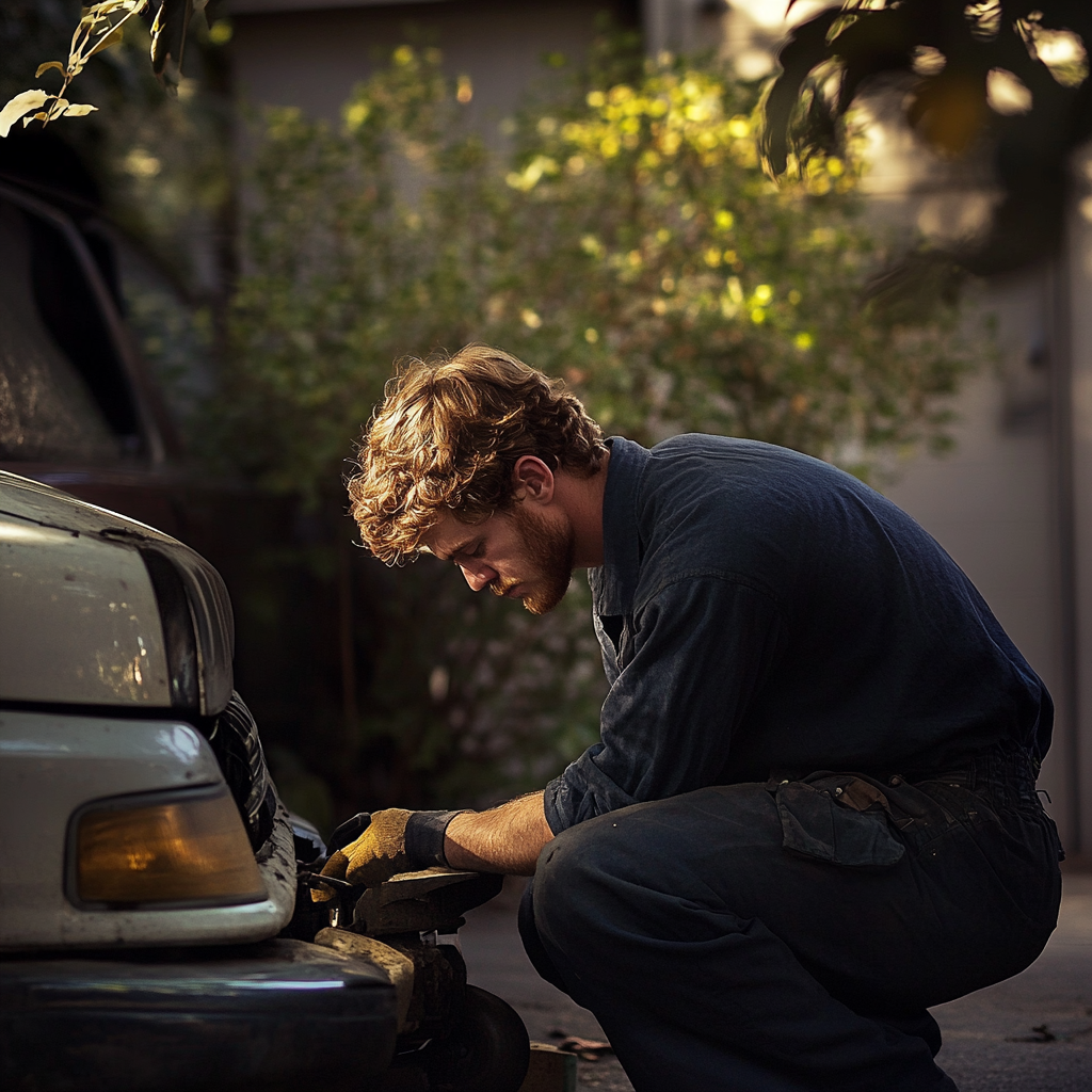 Un homme travaillant sur une voiture | Source : Midjourney