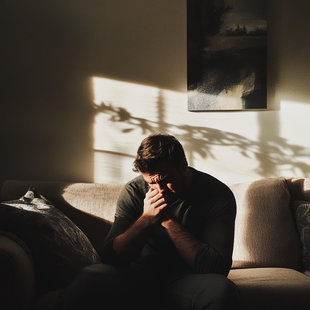 A man sitting on a sofa | Source: Midjourney