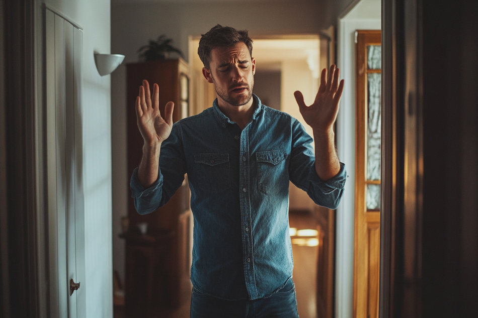 Un homme frustré qui lève les mains | Source : Midjourney