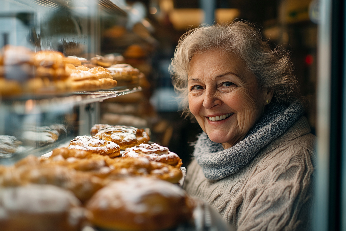 Une femme examine des produits de boulangerie dans une vitrine | Source : Midjourney