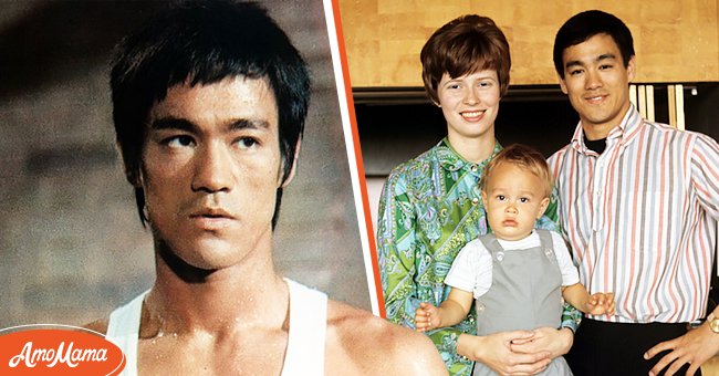 Le maître d'arts martiaux Bruce Lee avec sa femme et son fils. | Photo : Getty Images