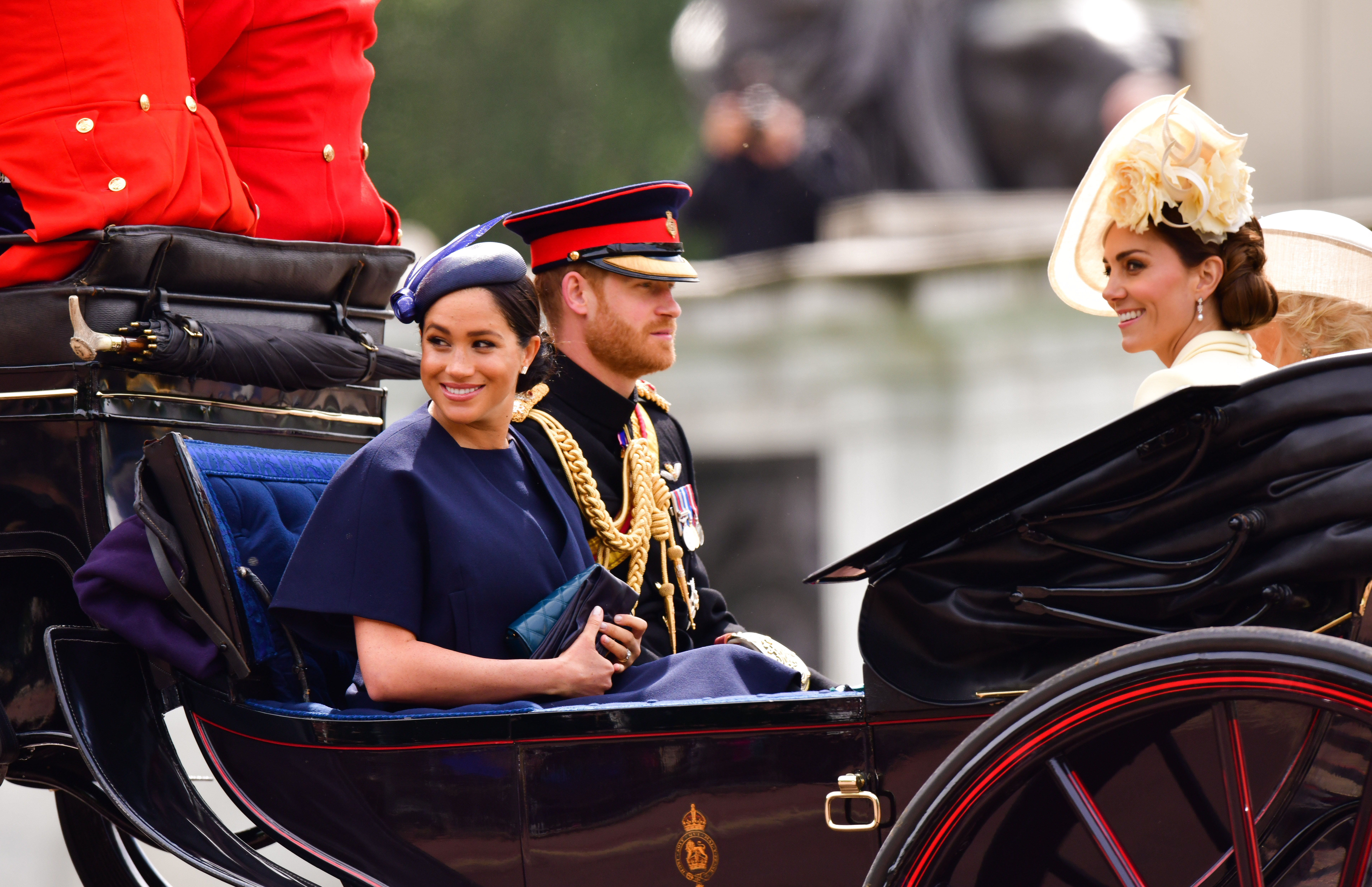 Meghan Markle, le prince Harry et la princesse Catherine pendant pendant Trooping The Colour, le défilé annuel d'anniversaire de la reine, le 08 juin 2019 à Londres, Angleterre | Source : Getty Images