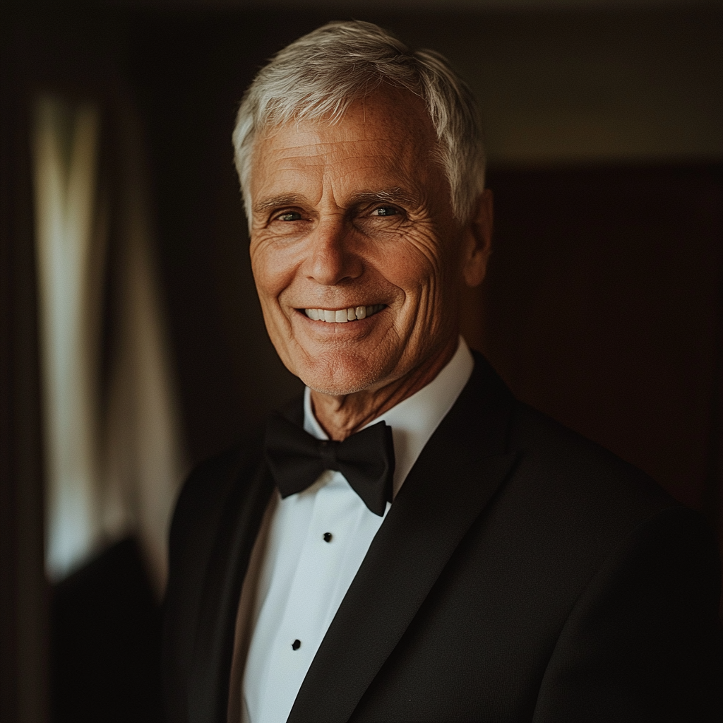 Un homme souriant portant un costume | Source : Midjourney