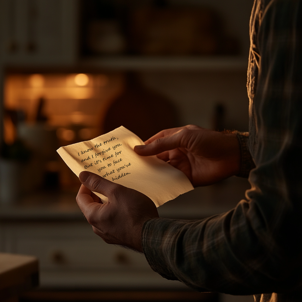 Un homme tenant un morceau de papier portant un message | Source : Midjourney