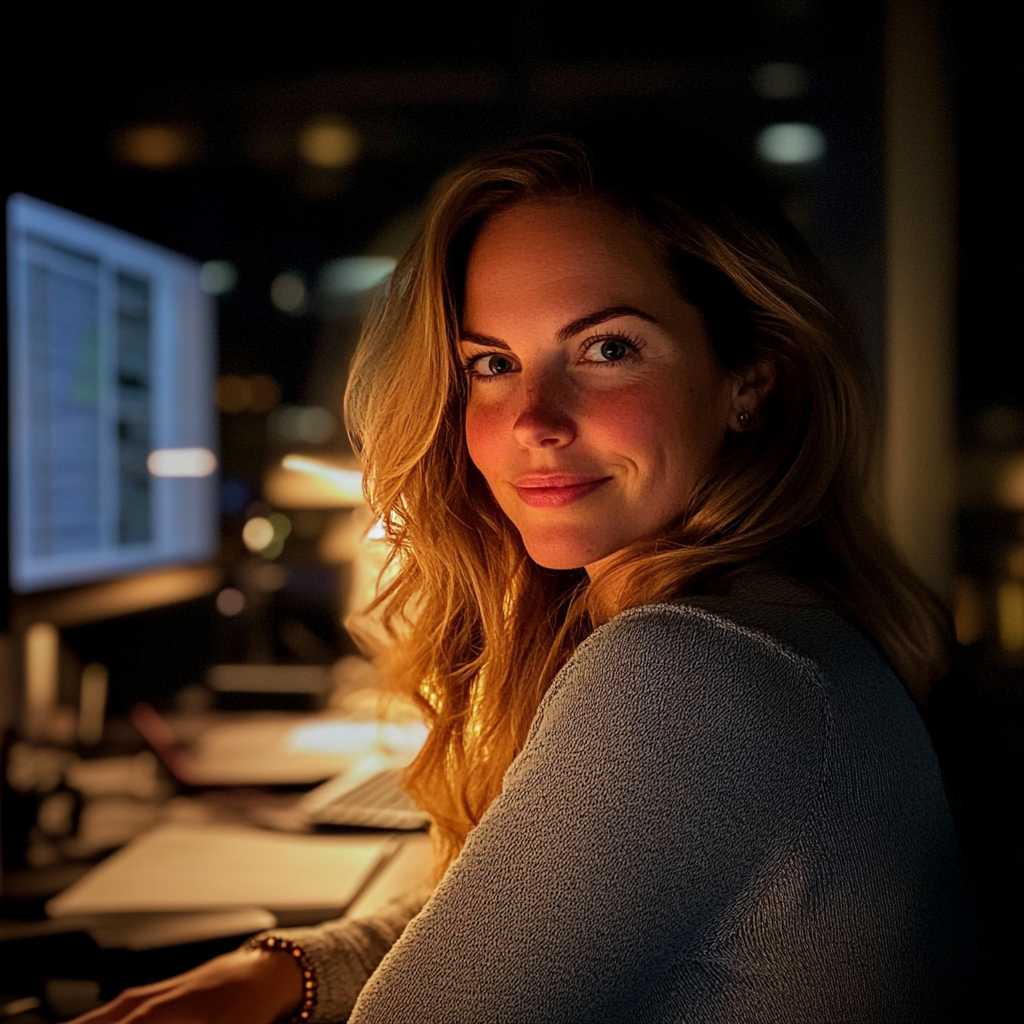 Une femme assise à son bureau | Source : Midjourney