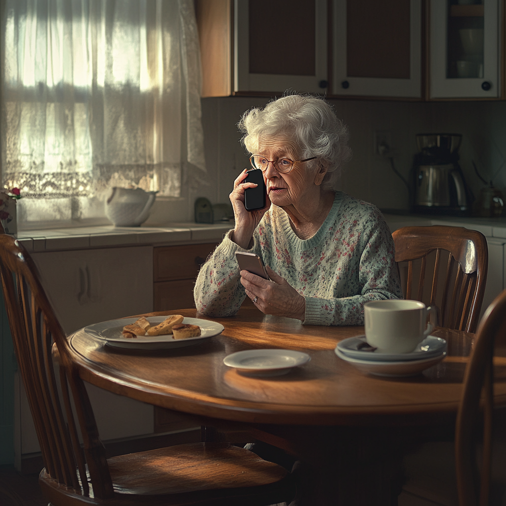 Une femme âgée qui parle au téléphone | Source : Midjourney