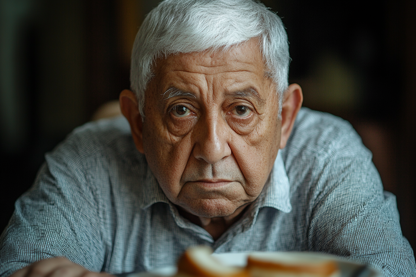 Un homme âgé qui regarde droit devant lui | Source : Midjourney