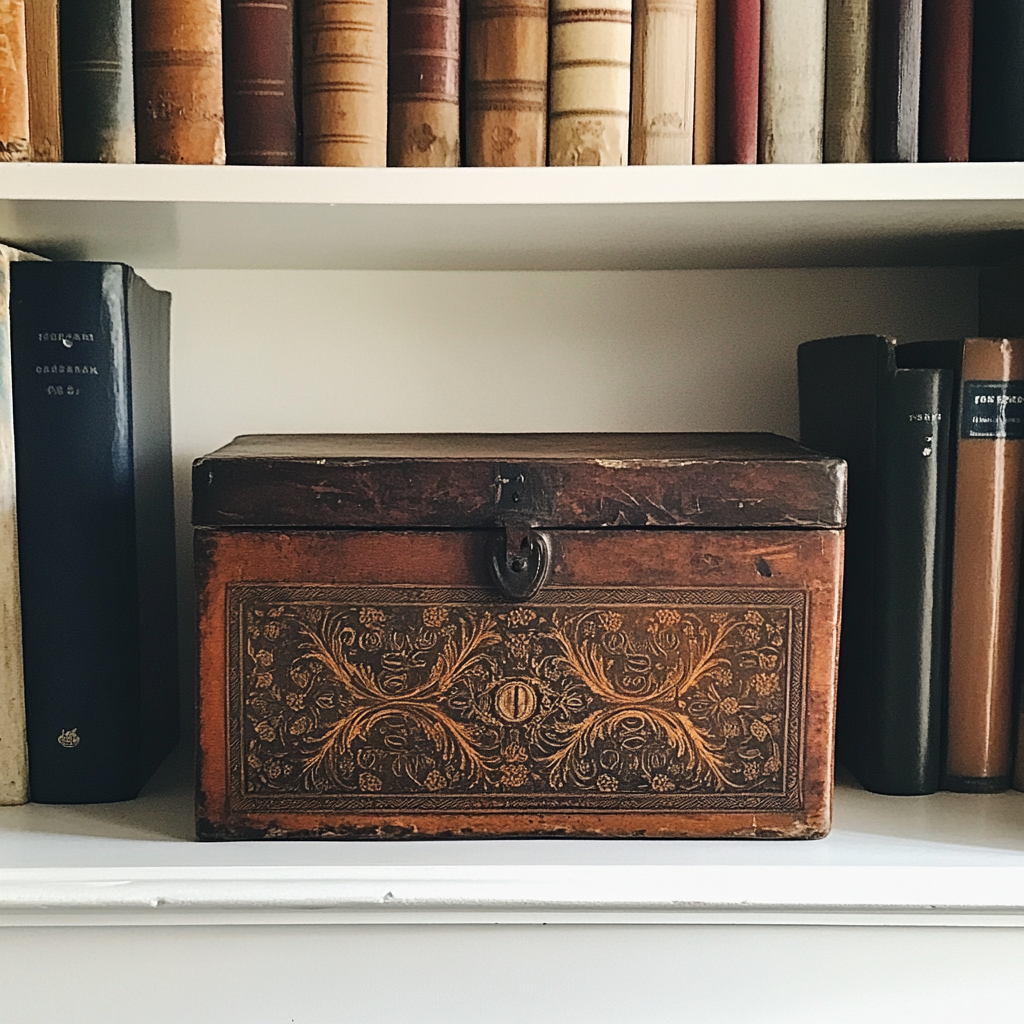Une boîte en bois sur une étagère | Source : Midjourney
