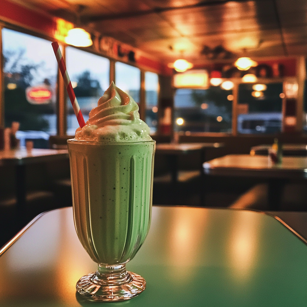 A lime milkshake on a restaurant table | Source: Midjourney