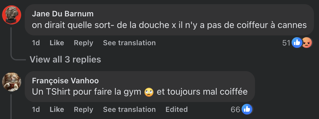 Capture d'écran du commentaire d'un internaute I Source : Facebook Paris Match