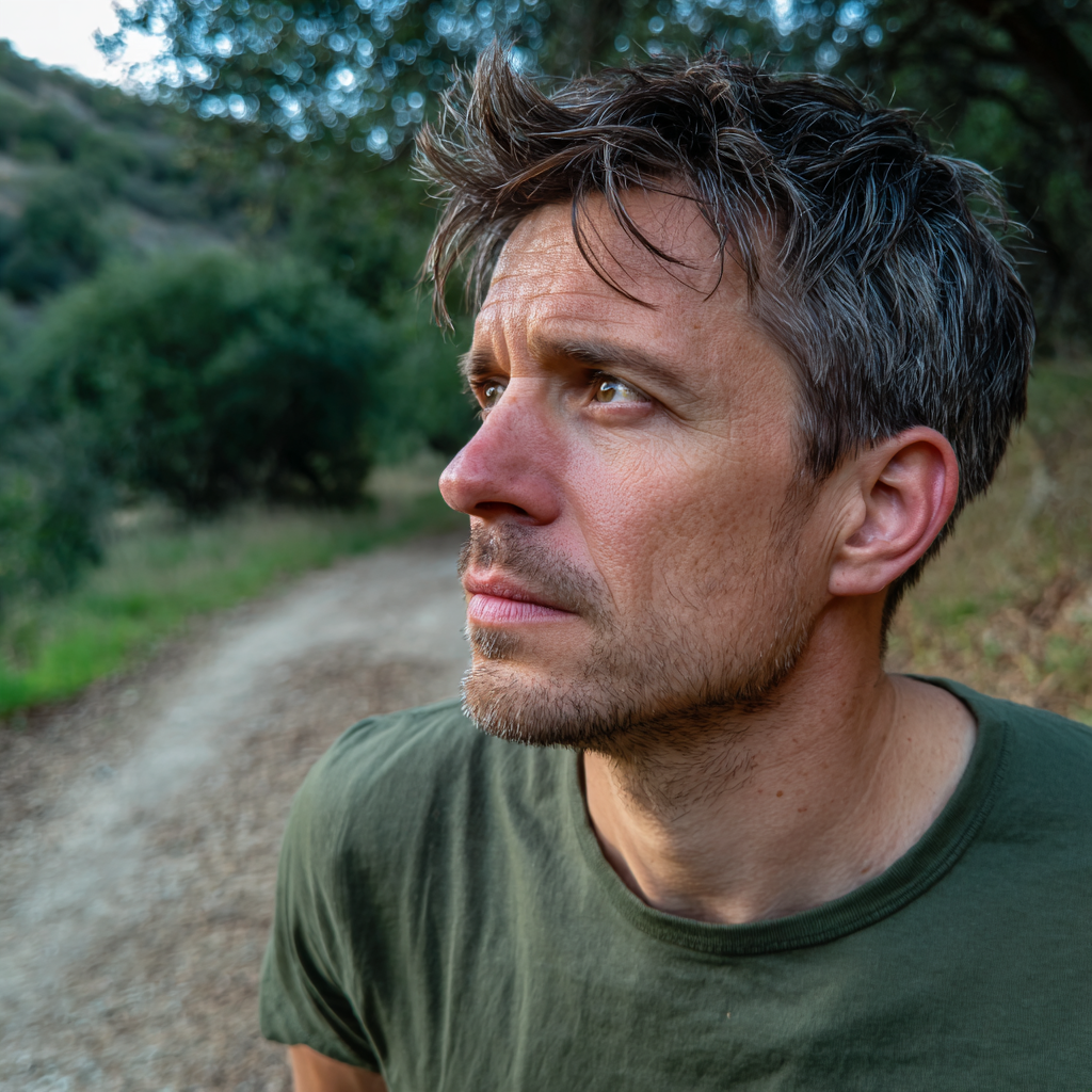 Un homme pensif portant un t-shirt vert | Source : Midjourney