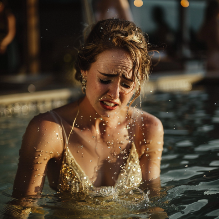 Une demoiselle d'honneur se sent mal après être tombée accidentellement dans une piscine | Source : Midjourney