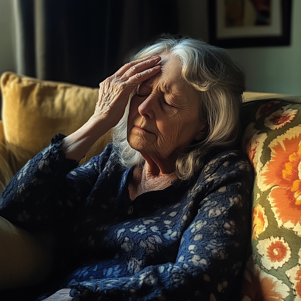 Une femme âgée qui se tient la tête | Source : Midjourney