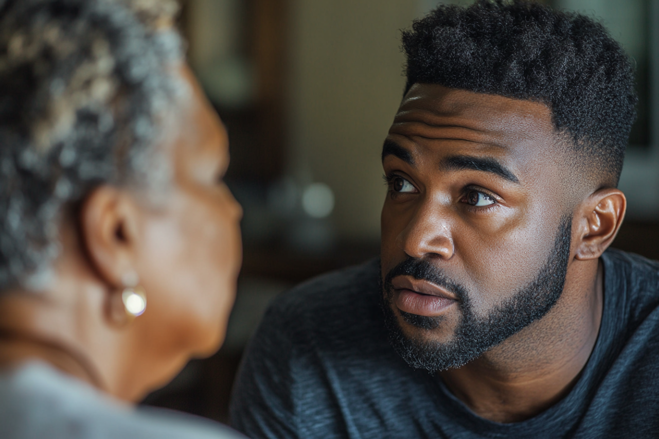 Un homme qui parle à sa mère | Source : Midjourney