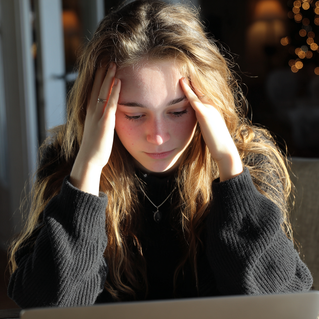 Une adolescente contrariée portant un pull noir | Source : Midjourney