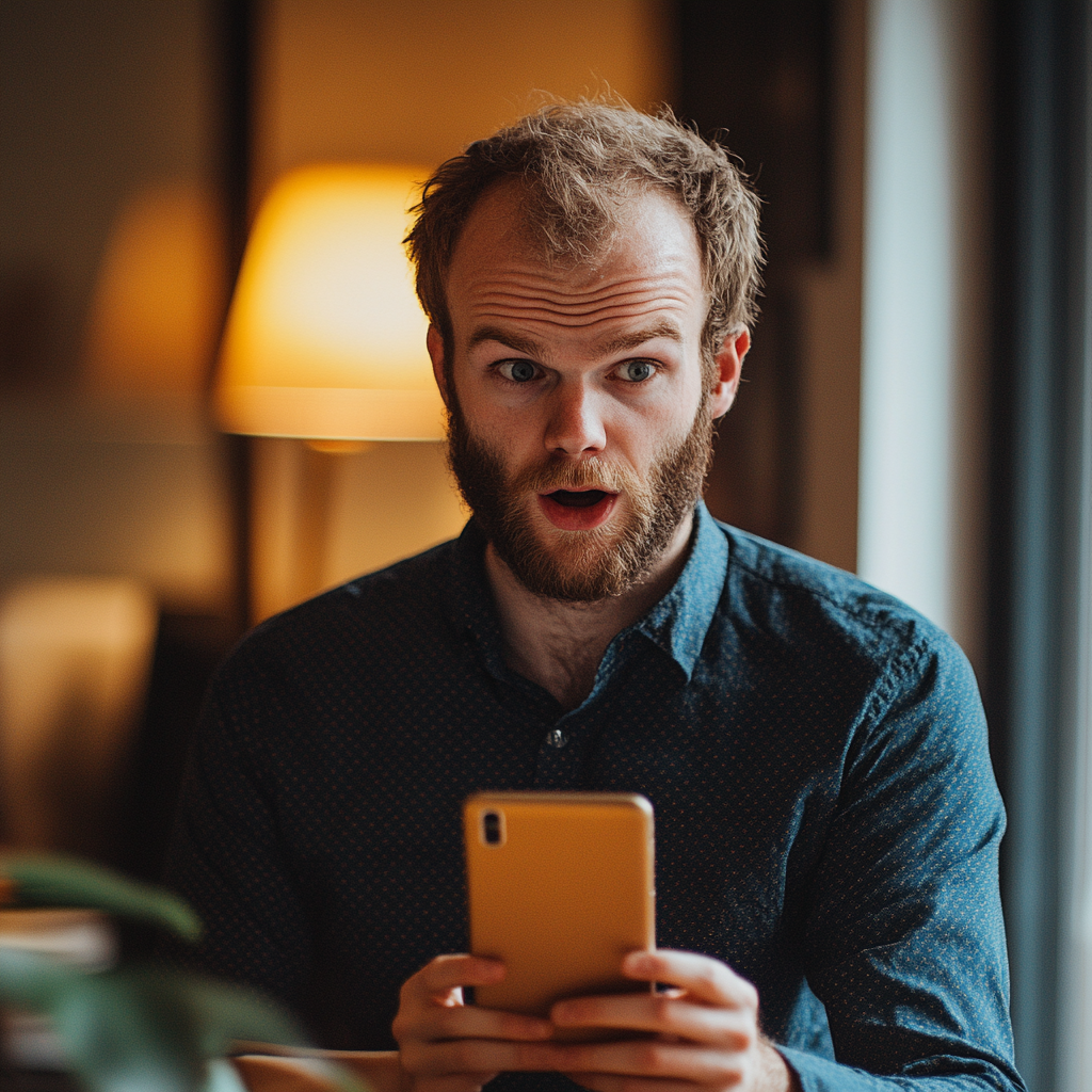 Un homme surpris en train de regarder son téléphone | Source : Midjourney