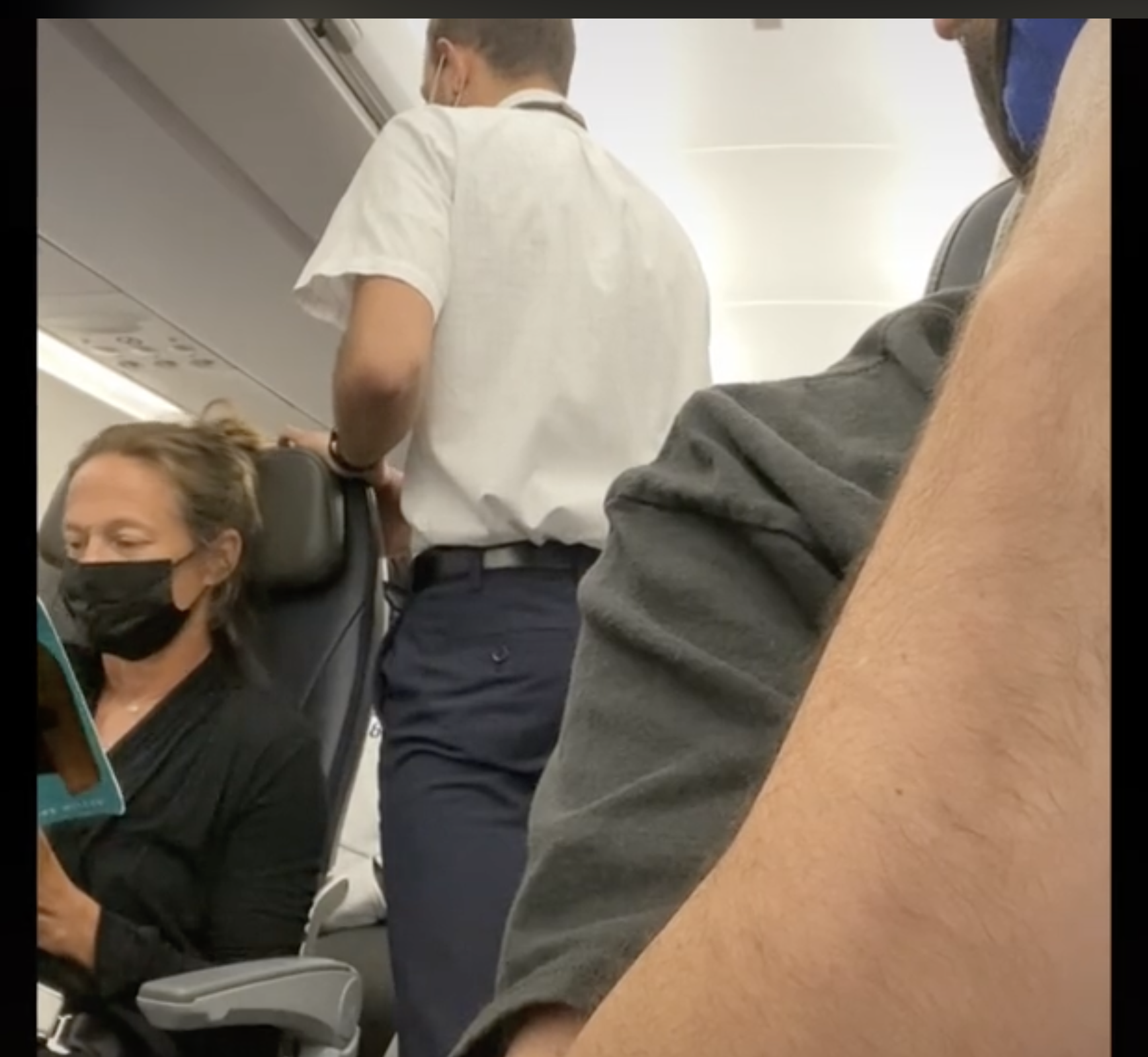 L'un des agents de bord est vu en train de parler à un passager apparemment indiscipliné en plein vol. | Source : tiktok.com/@brentunderwood