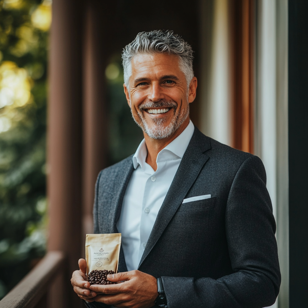 Un homme d'âge moyen avec un sac de café | Source : Midjourney