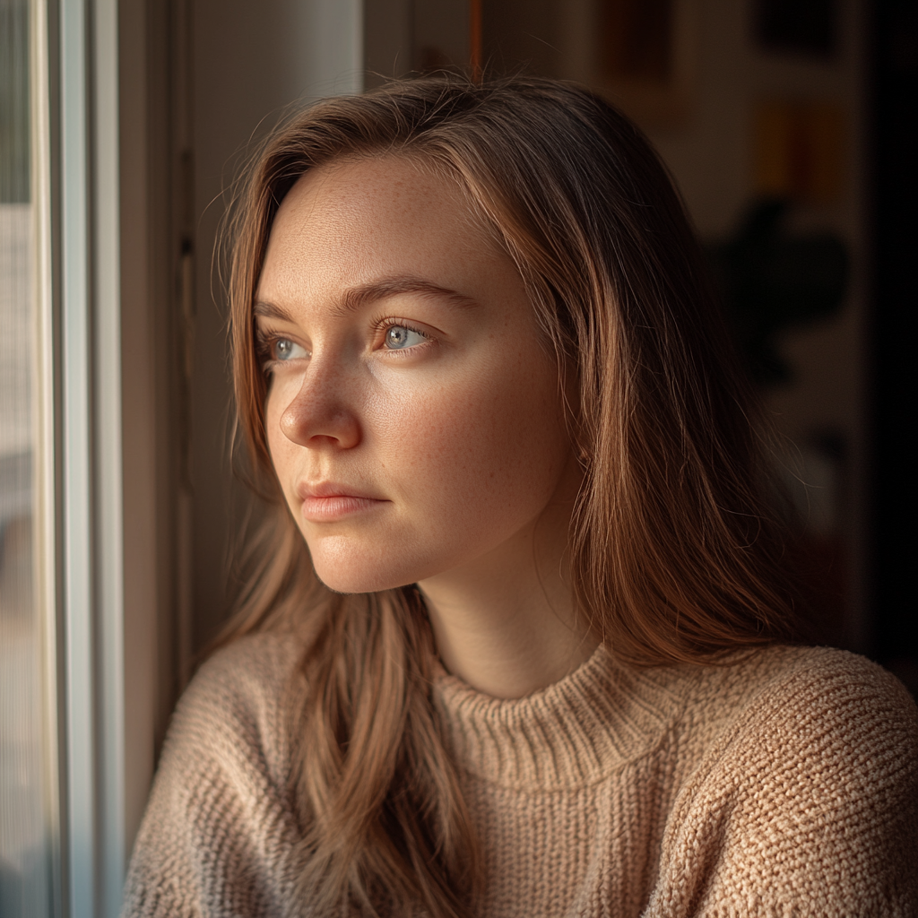 A pensive woman looking out the window | Source: Midjourney