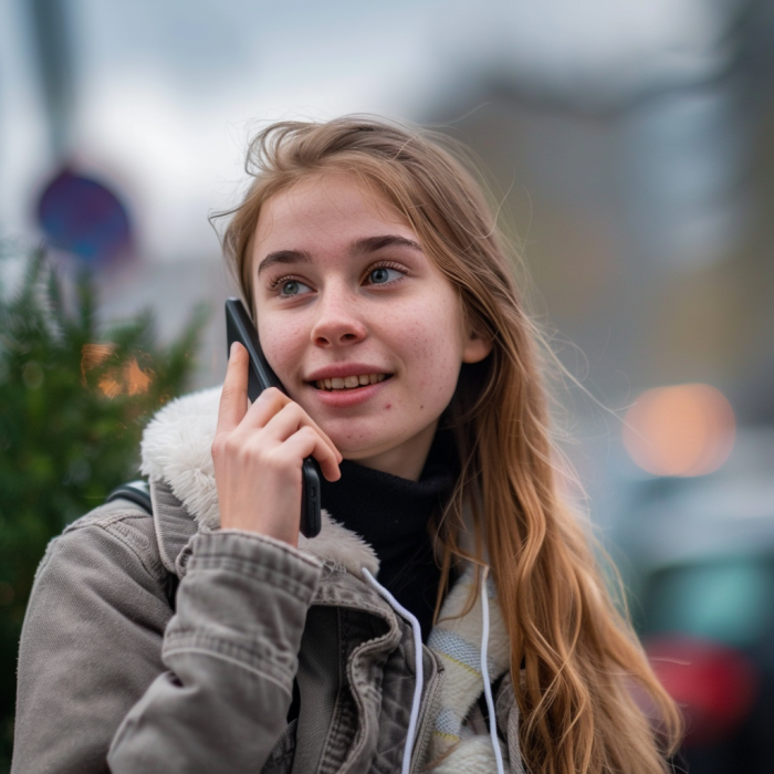 Une adolescente qui parle au téléphone | Source : Midjourney