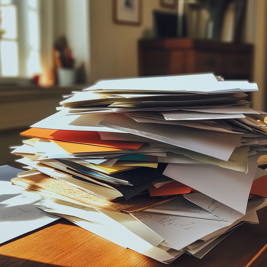 Une pile de papier sur un bureau | Source : Midjourney