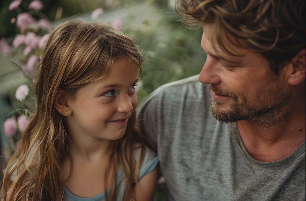 Une fille souriante et son père | Source : Midjourney