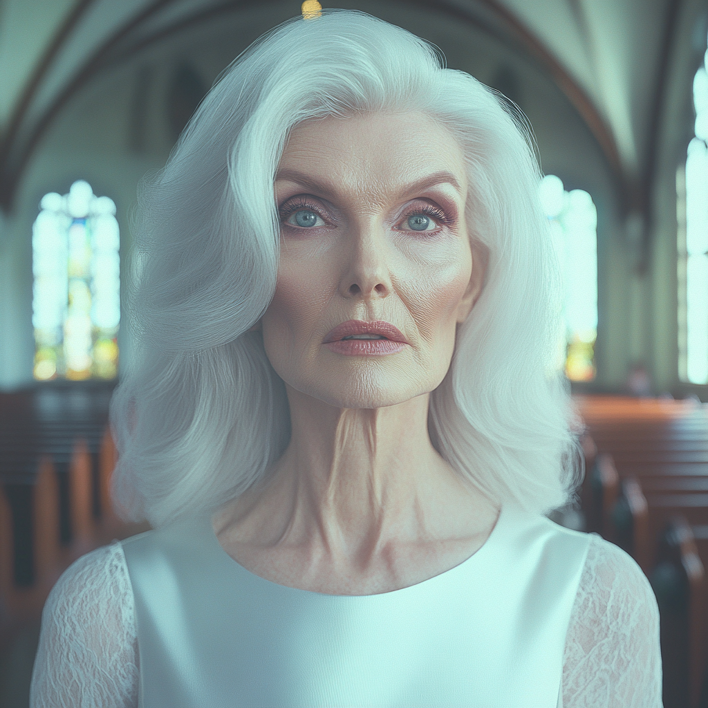 Une femme bouleversée debout dans une église | Source : Midjourney