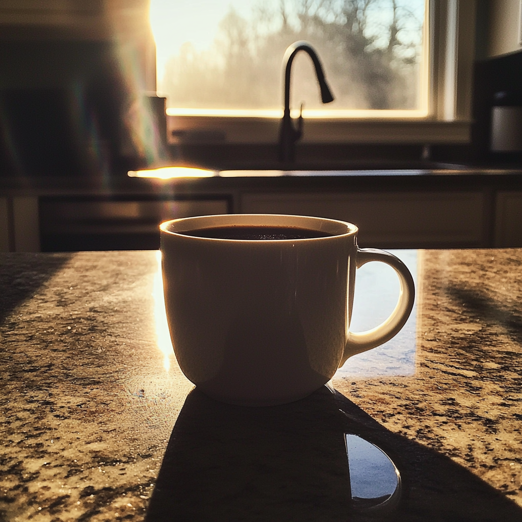Une tasse de café sur un comptoir de cuisine | Source : Midjourney