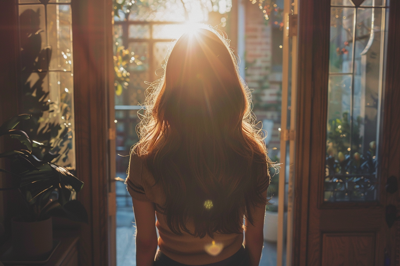 Une femme debout sur le pas de sa porte | Source : Midjourney