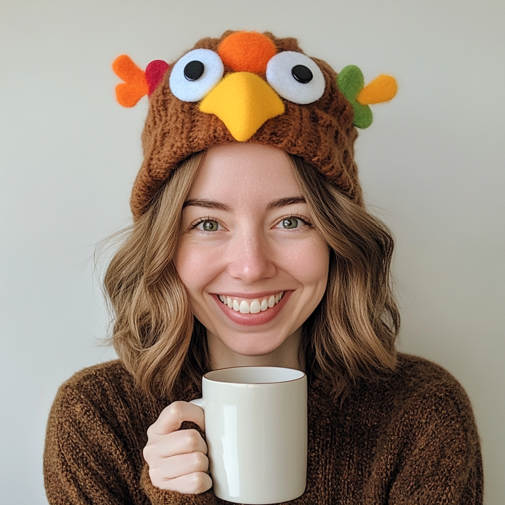 Une femme souriante tenant une tasse | Source : Midjourney