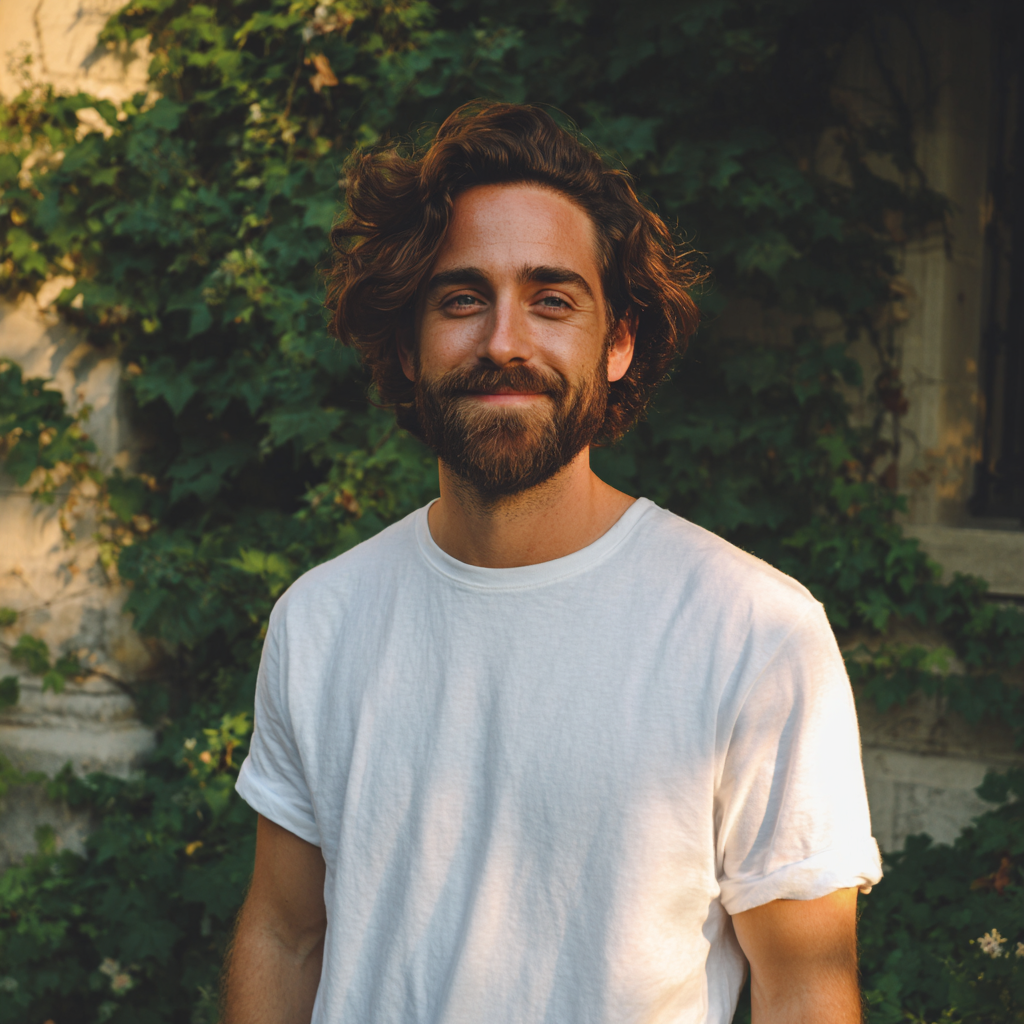 Un homme souriant se tenant à l'extérieur | Source : Midjourney