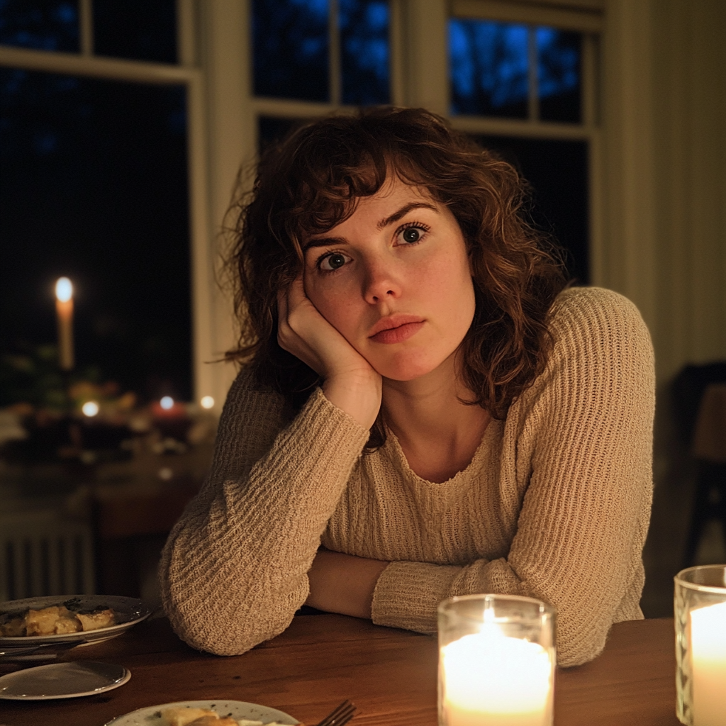 Une femme assise à une table | Source : Midjourney