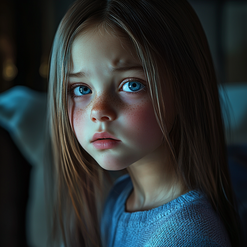 A sad little girl looking at someone | Source: Midjourney