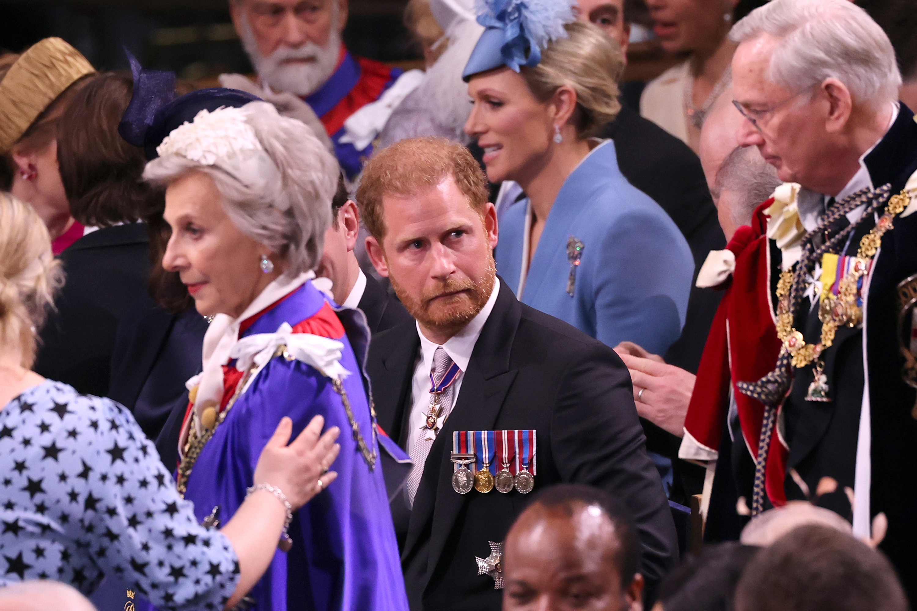 Le prince Harry au couronnement du roi Charles III et de la reine Camilla à l'abbaye de Westminster le 6 mai 2023 à Londres, en Angleterre. | Source : Getty Images