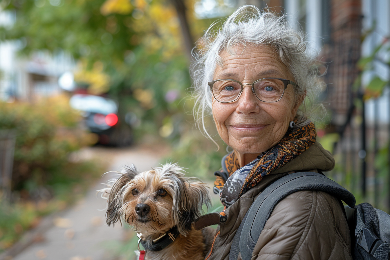 Une femme se promenant avec son chien | Source : Midjourney