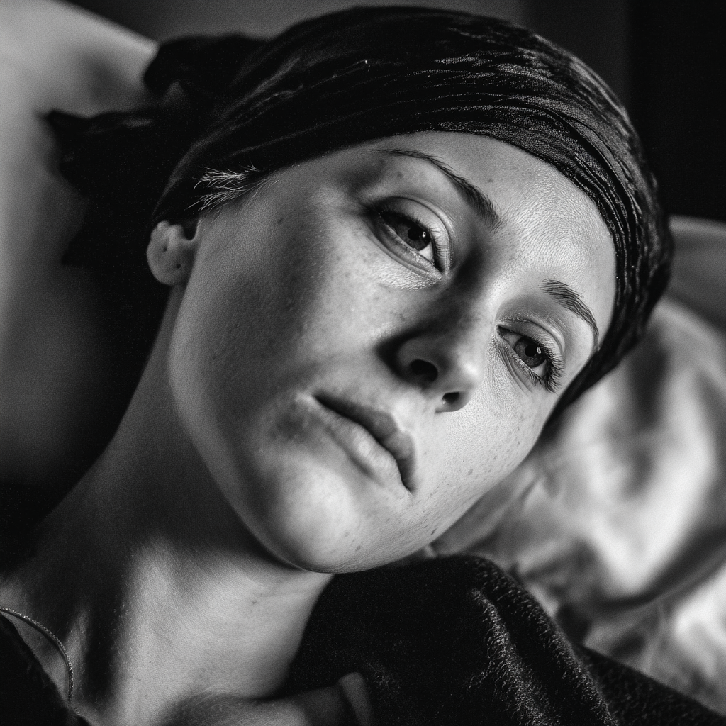 Une femme malade allongée dans un lit d'hôpital | Source : Midjourney