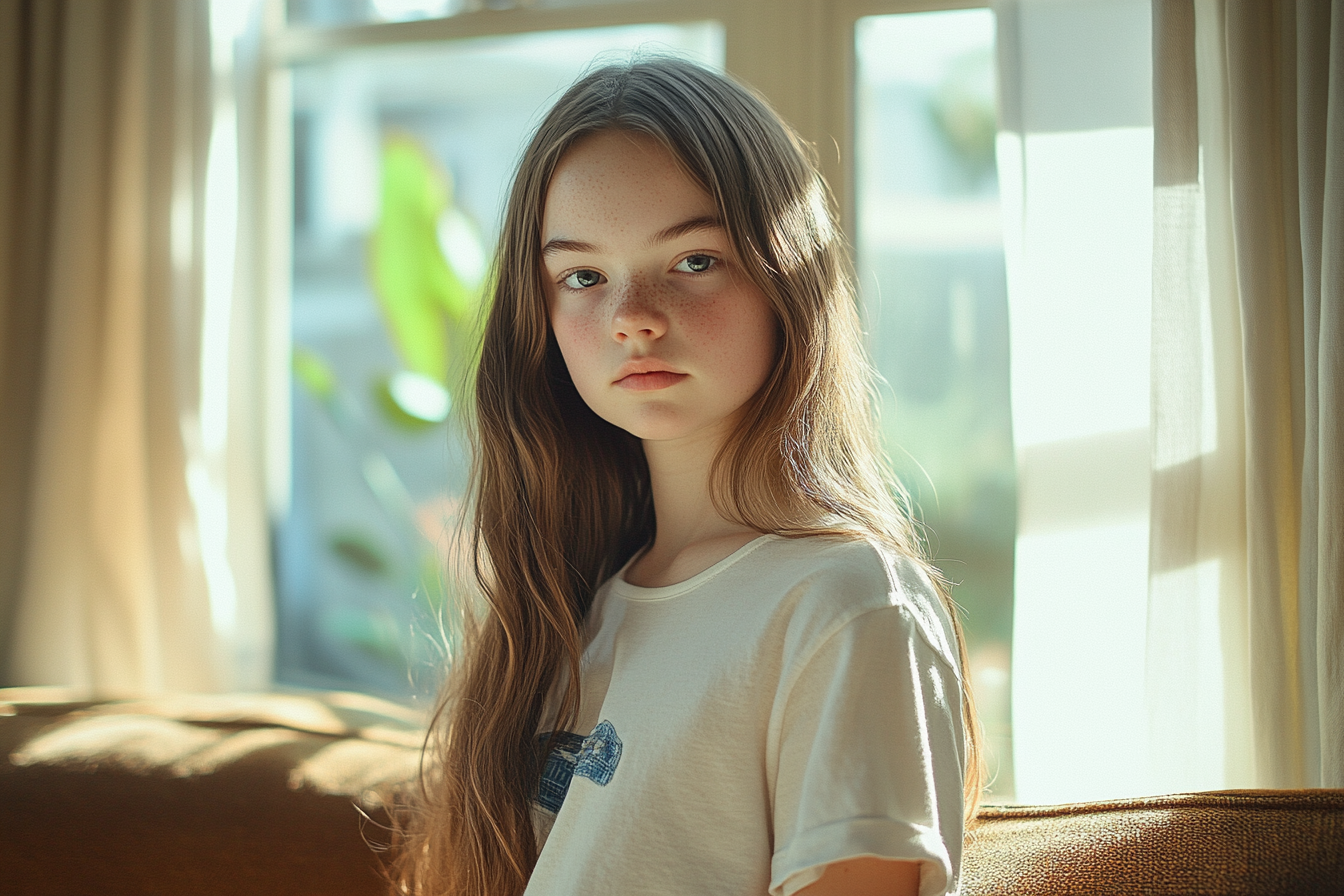 Une jeune fille debout dans un salon | Source : Midjourney